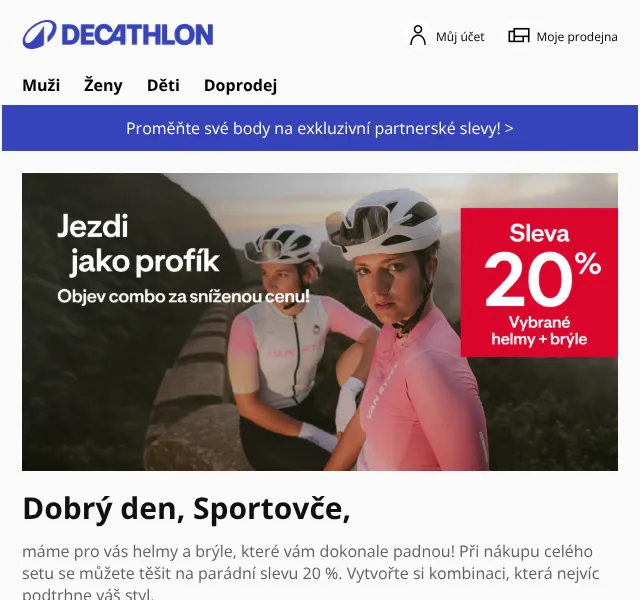 DECATHLON: Helmy a brýle – sleva 20 % | Červenec 2026