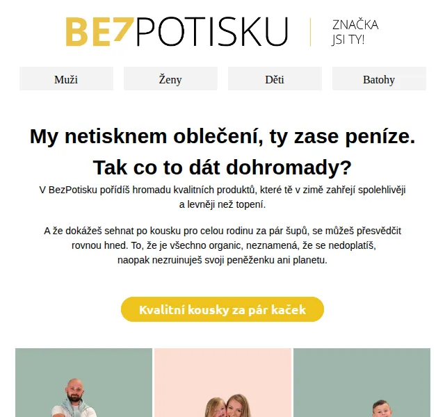 BezPotisku: Sleva na organic oblečení pro celou rodinu – červen 2026 | Nuslet.cz