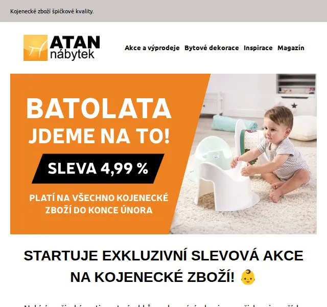 ATAN nábytek: sleva 4,99 % na kojenecké potřeby – červen 2026 | Nuslet.cz