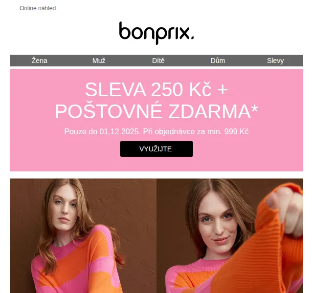 Bonprix: Sleva 250 Kč + poštovné zdarma – duben 2026