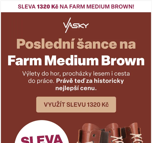 Vasky: Sleva 1320 Kč na Farm Medium Brown – červen 2026 | Nuslet.cz