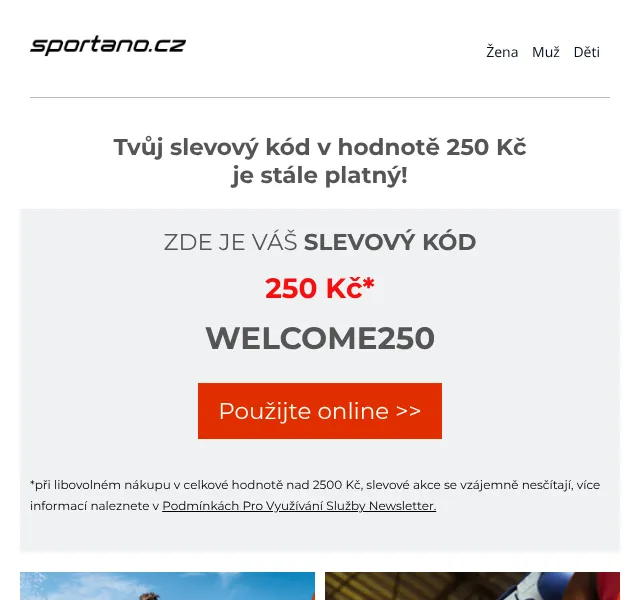 Sportano: slevový kód 250 Kč – říjen 2026