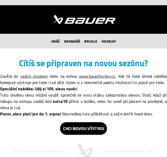 Bauer Hockey: Sleva 10 % na hokejovou výstroj – červen 2026 | Nuslet.cz