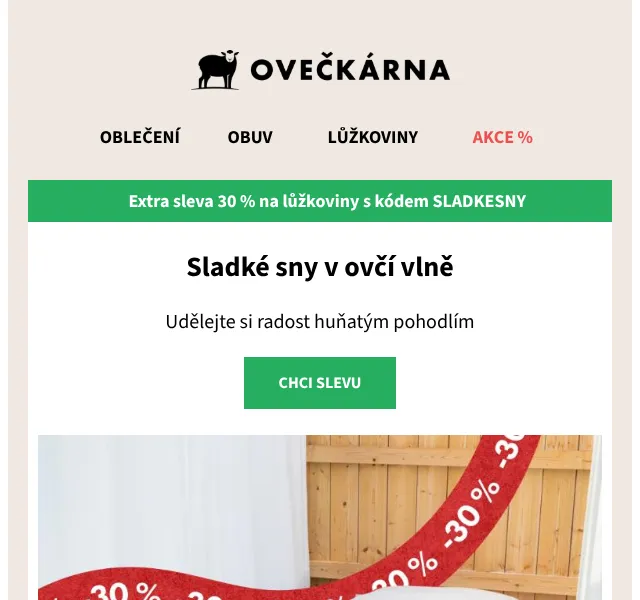 Ovečkárna: Lůžkoviny se slevou 30 % – červen 2026 | Nuslet.cz