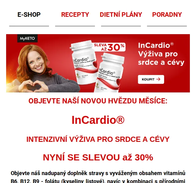 MyKETO: InCardio výživa pro srdce a cévy se slevou až 30 % – červen 2026 | Nuslet.cz