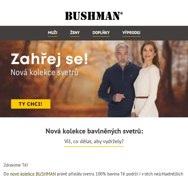 BUSHMAN: Nová kolekce bavlněných svetrů – červen 2026 | Nuslet.cz