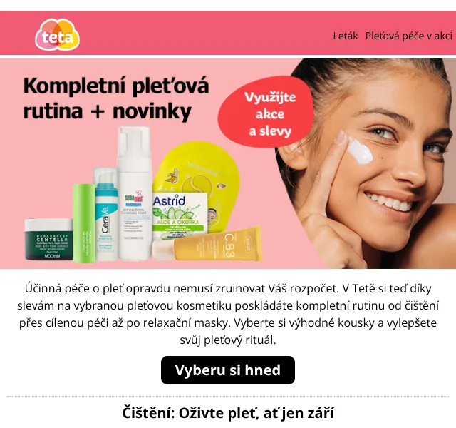 Teta drogerie: Pleťovka výhodně – séra, masky, krémy | srpna