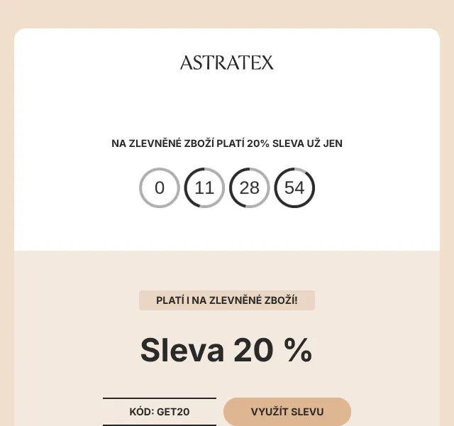 Astratex.cz: 20 % sleva na zlevněné zboží – srpen 2026