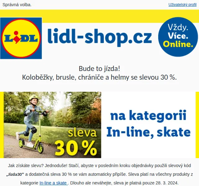 Lidl: Sleva 30 % na in-line a skate vybavení – červen 2026 | Nuslet.cz