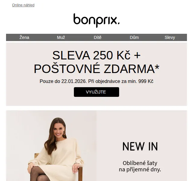 Bonprix: Sleva 250 Kč + poštovné zdarma – duben 2026