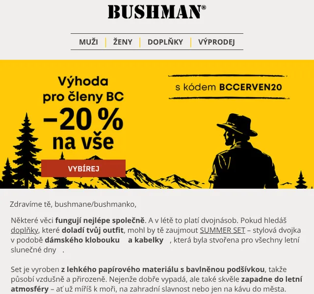 BUSHMAN: Letní doplňky a sady – sleva 20 % | Červen 2026