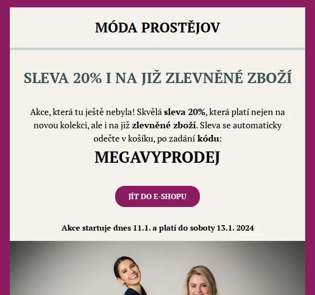 Móda Prostějov: Sleva 20% i na zlevněné zboží – červenec 2026 | Nuslet.cz