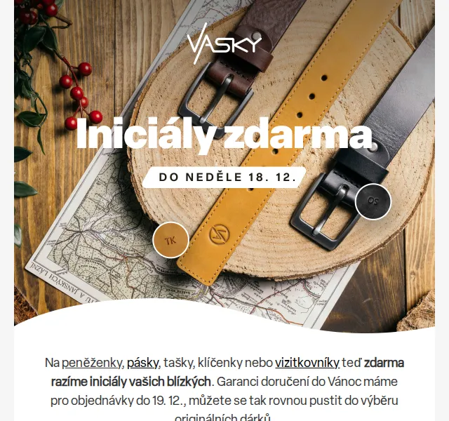 Vasky: Iniciály zdarma na peněženky a pásky – červen 2026 | Nuslet.cz