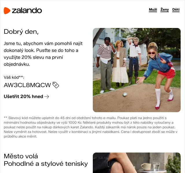 Zalando: 20 % sleva na módu a obuv – červen 2026