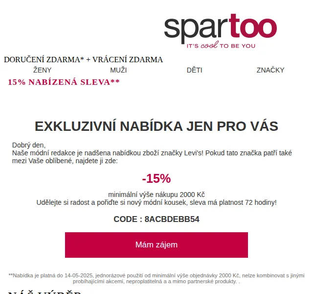 Spartoo: Sleva 15 % na Levis – červen 2026 | Nuslet.cz