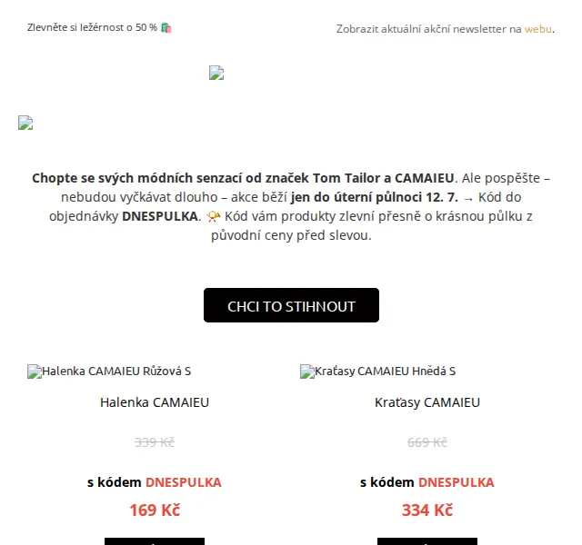 UrbanStore: Tom Tailor & CAMAIEU - 50% sleva - červen 2026 | Nuslet.cz