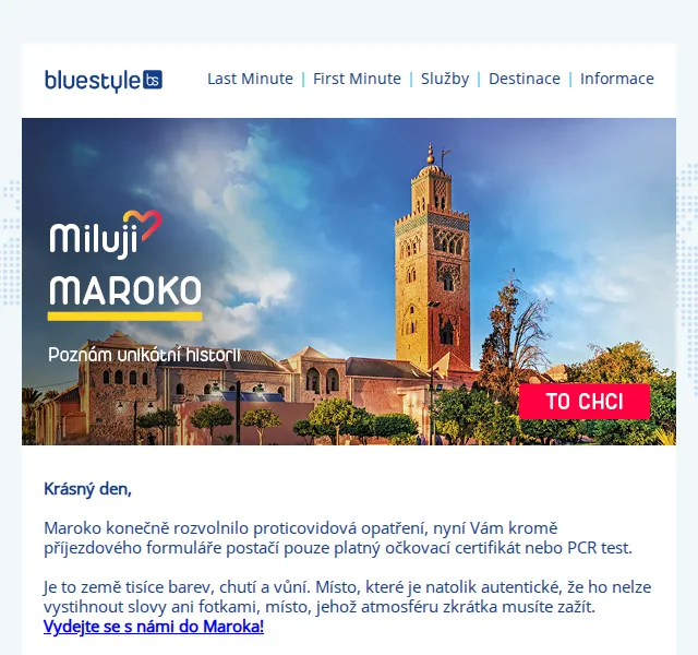 ✈ CK Blue Style ☀️: Maroko od 12 990 Kč – červen 2026 | Nuslet.cz