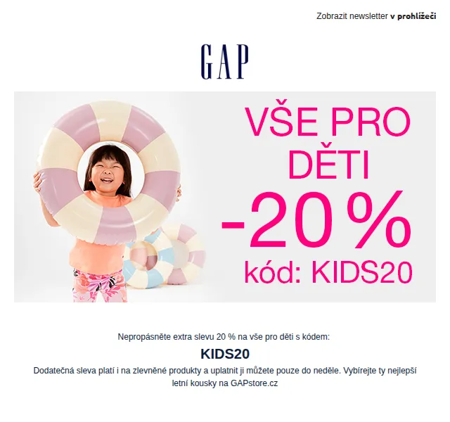 GAPstore.cz: Dětské letní oblečení s extra slevou 20 % – červen 2026 | Nuslet.cz
