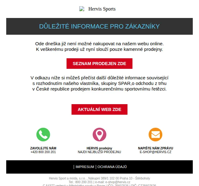 Hervis: Ukončení online prodeje – červen 2026 | Nuslet.cz