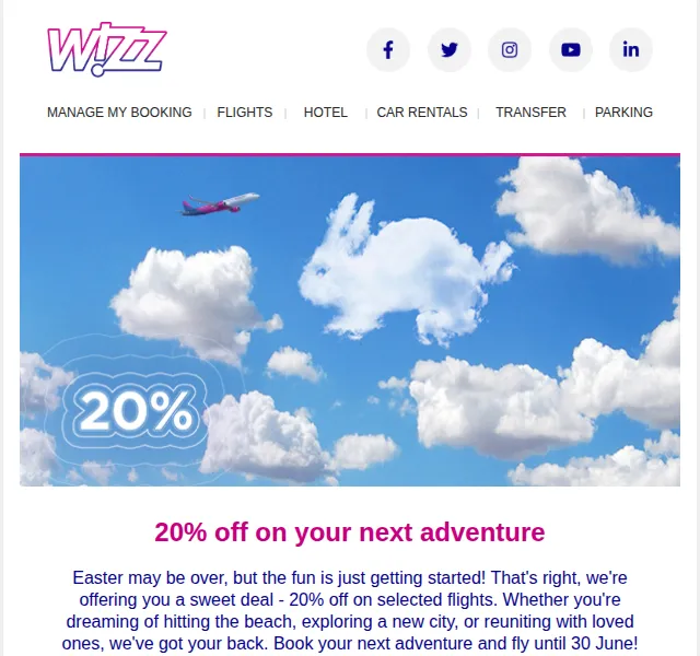 Wizz Air: 20% sleva na vybrané lety – červen 2026 | Nuslet.cz