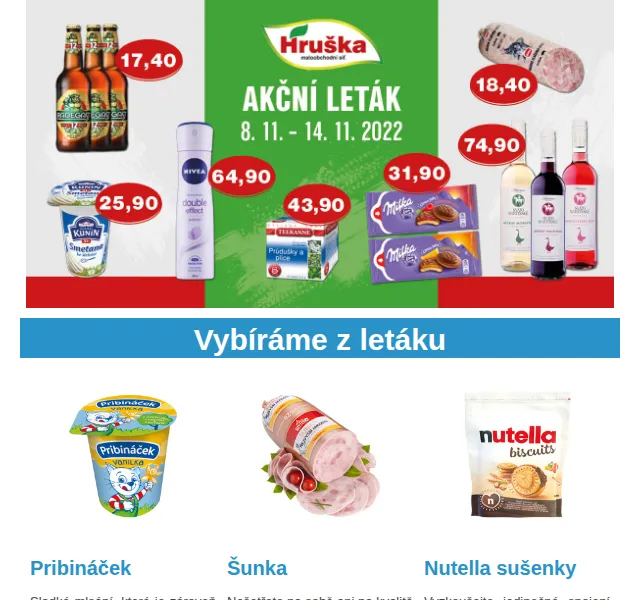 Váš HRUŠKA tým: Pribináček 16,90 Kč, Šunka 21,90 Kč – červen 2026 | Nuslet.cz