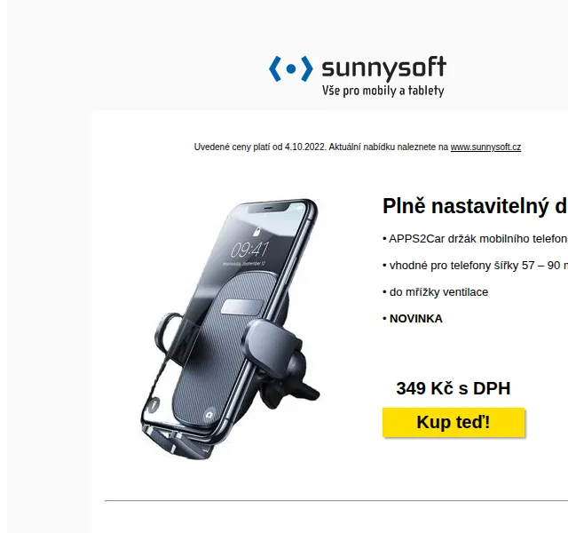 Sunnysoft: Držák APPS2Car, Xiaomi Duka TR1, XPPen Star G430S – říjen 2026 | Nuslet.cz