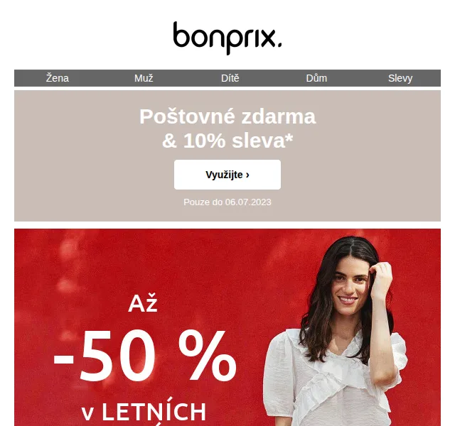 bonprix: letní slevy až -50 % + 10 % sleva a poštovné zdarma – červen 2026 | Nuslet.cz