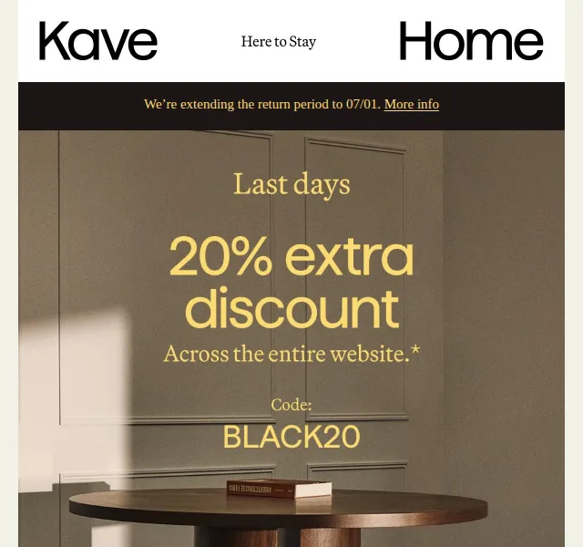 Kave Home Sale: Extra 20% sleva na BLACK20 – červen 2026 | Nuslet.cz