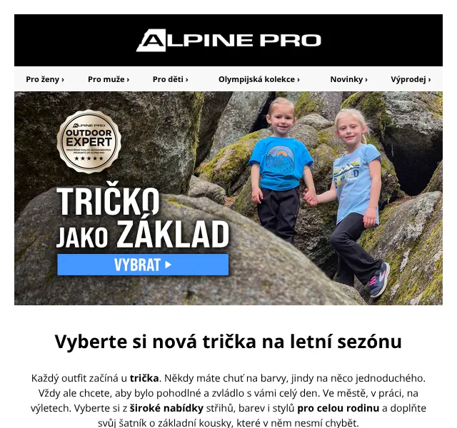 ALPINE PRO: Pánská, dámská a dětská trička – duben 2026