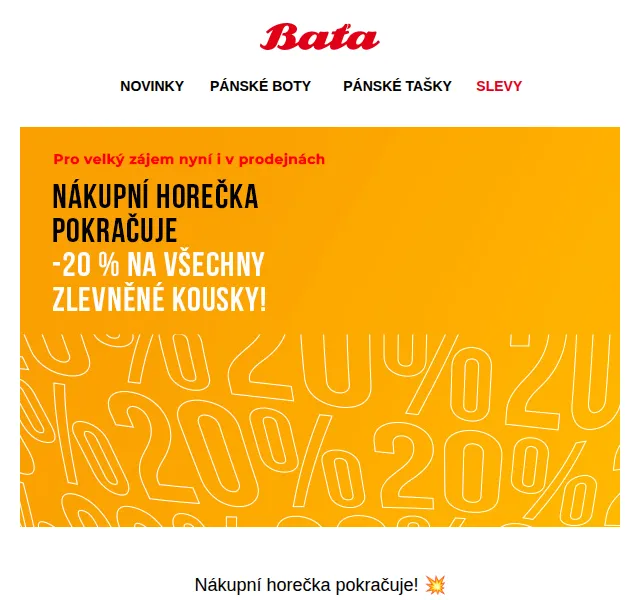 Baťa: 20 % na všechny zlevněné kousky – prosinec 2026 | Nuslet.cz