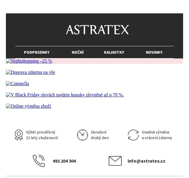 Astratex.cz: Nightshopping –25 % a doprava zdarma – červen 2026 | Nuslet.cz