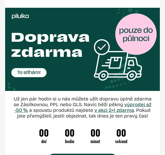Pilulka.cz: Doprava zdarma do půlnoci + až -50 % – červen 2026 | Nuslet.cz