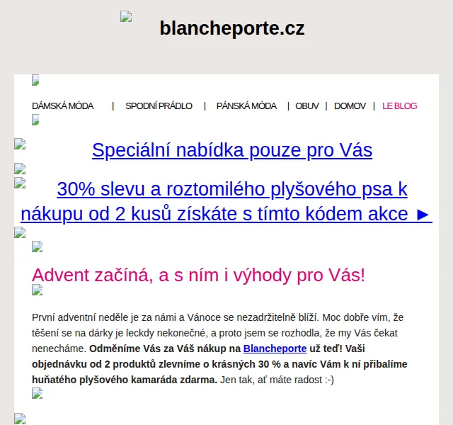 Blancheporte: 30% sleva a plyšový pes zdarma – prosinec 2022 | Nuslet.cz