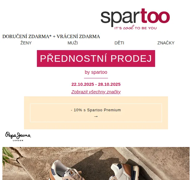 Spartoo: Sleva až -50 % na Pepe jeans s doručením zdarma – Červen 2026 | Nuslet.cz