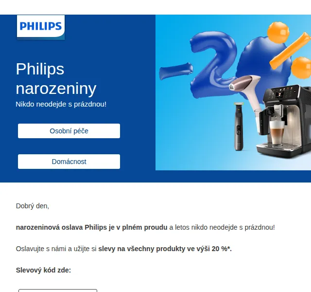 Philips: Narozeninová sleva 20 % na vše – červen 2026 | Nuslet.cz