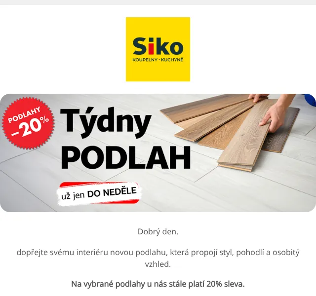 SIKO KOUPELNY: Podlahy se slevou 20 % – září 2026