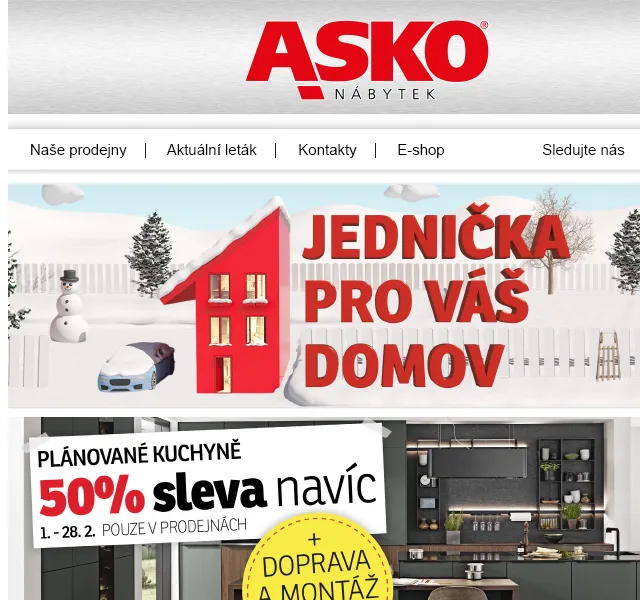 Asko Nábytek: 50% sleva na kuchyně + doprava ZDARMA – červen 2026 | Nuslet.cz