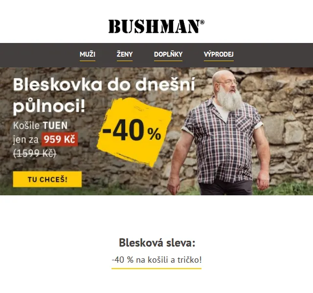BUSHMAN: Blesková sleva -40 % na košili a tričko – červen 2026 | Nuslet.cz