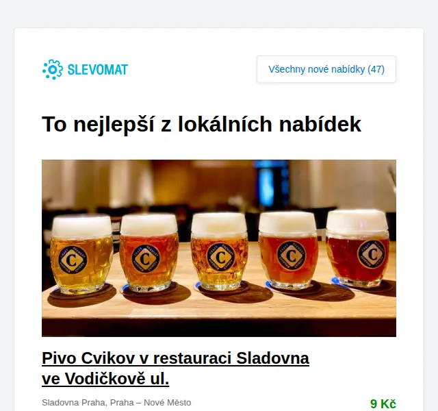 Slevomat: Pivo Cvikov v restauraci Sladovna za 9 Kč – červen 2026 | Nuslet.cz