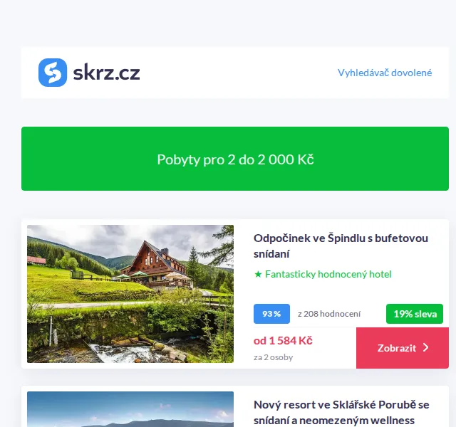 Skrz: Pobyty do 2 000 Kč – červen 2026 | Nuslet.cz