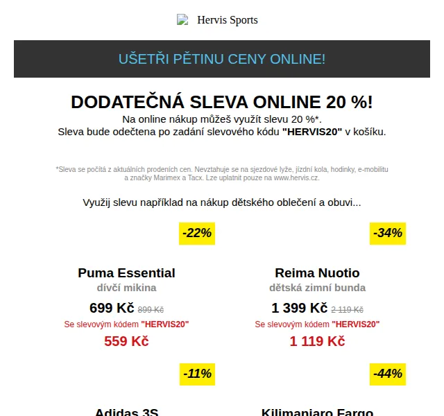 Hervis: Dětské oblečení a obuv se slevou 20 % – červen 2026 | Nuslet.cz