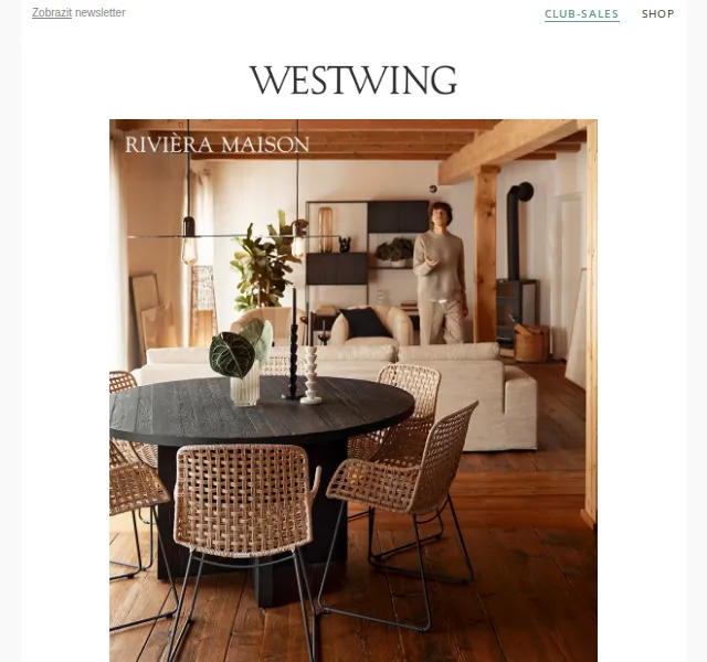 Westwing: Rivièra Maison nábytek a lampy do -65 % – červen 2026 | Nuslet.cz