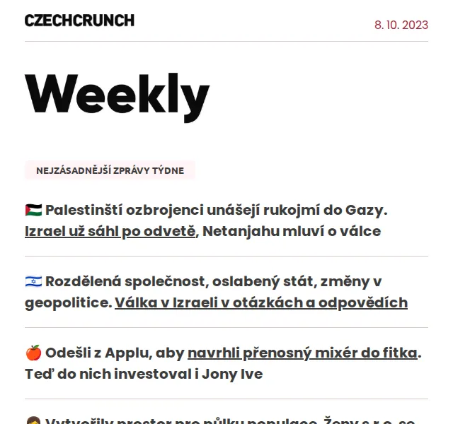 CzechCrunch: Válka v Izraeli, investice startupů a akce Money Maker – červen 2026 | Nuslet.cz