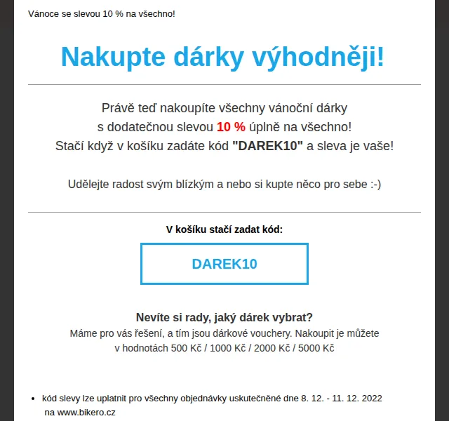 CZBikero: -10 % na vše – vánoční sleva | prosinec 2022 | Nuslet.cz