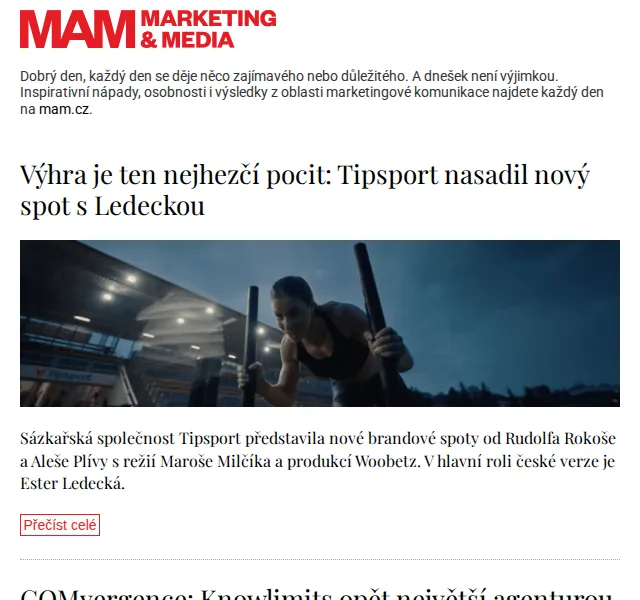 Marketing & Media: Tipsport spot s Ledeckou – červen 2026 | Nuslet.cz