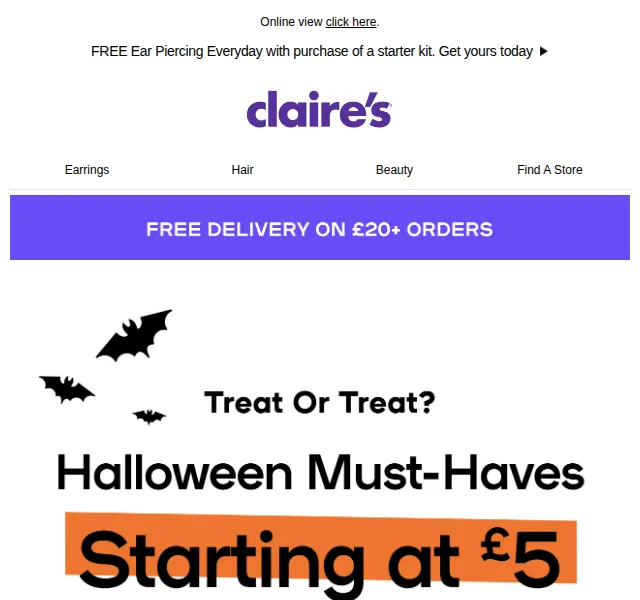 Claire's: Halloween doplňky od 5 £ – červen 2026 | Nuslet.cz