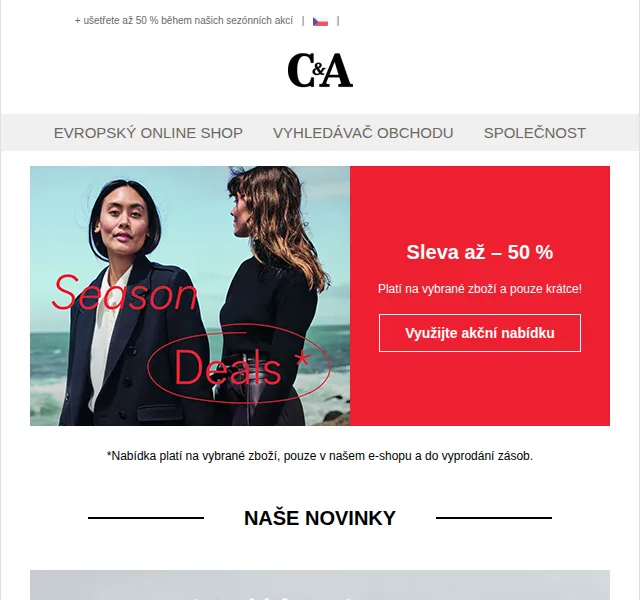 C&A: Až 50% sleva na pletenou módu – červen 2026 | Nuslet.cz