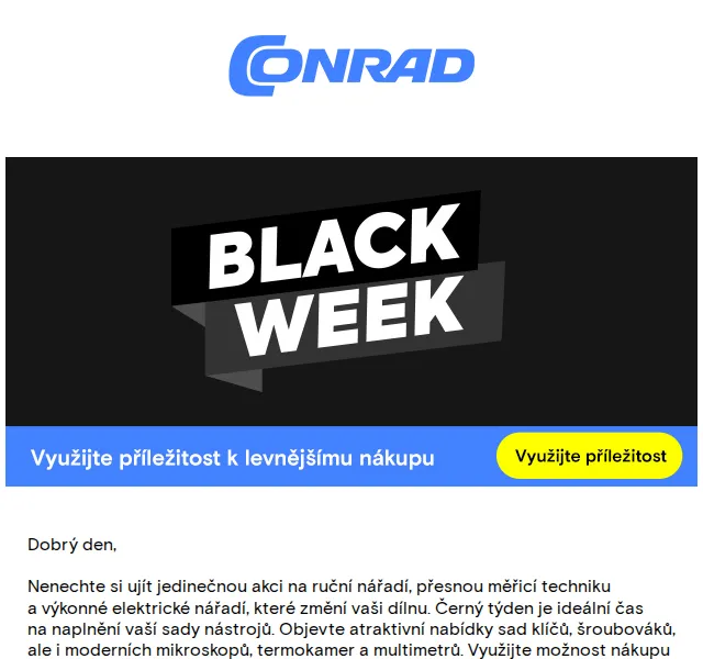 Conrad Electronic: Black Week slevy až 32 % – červen 2026 | Nuslet.cz