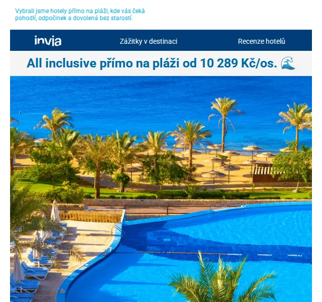 Invia: All Inclusive na pláži od 10 289 Kč – červen 2026