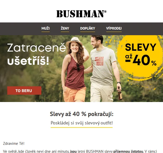 BUSHMAN: Slevy až 42 % na letní outfity – červen 2026 | Nuslet.cz